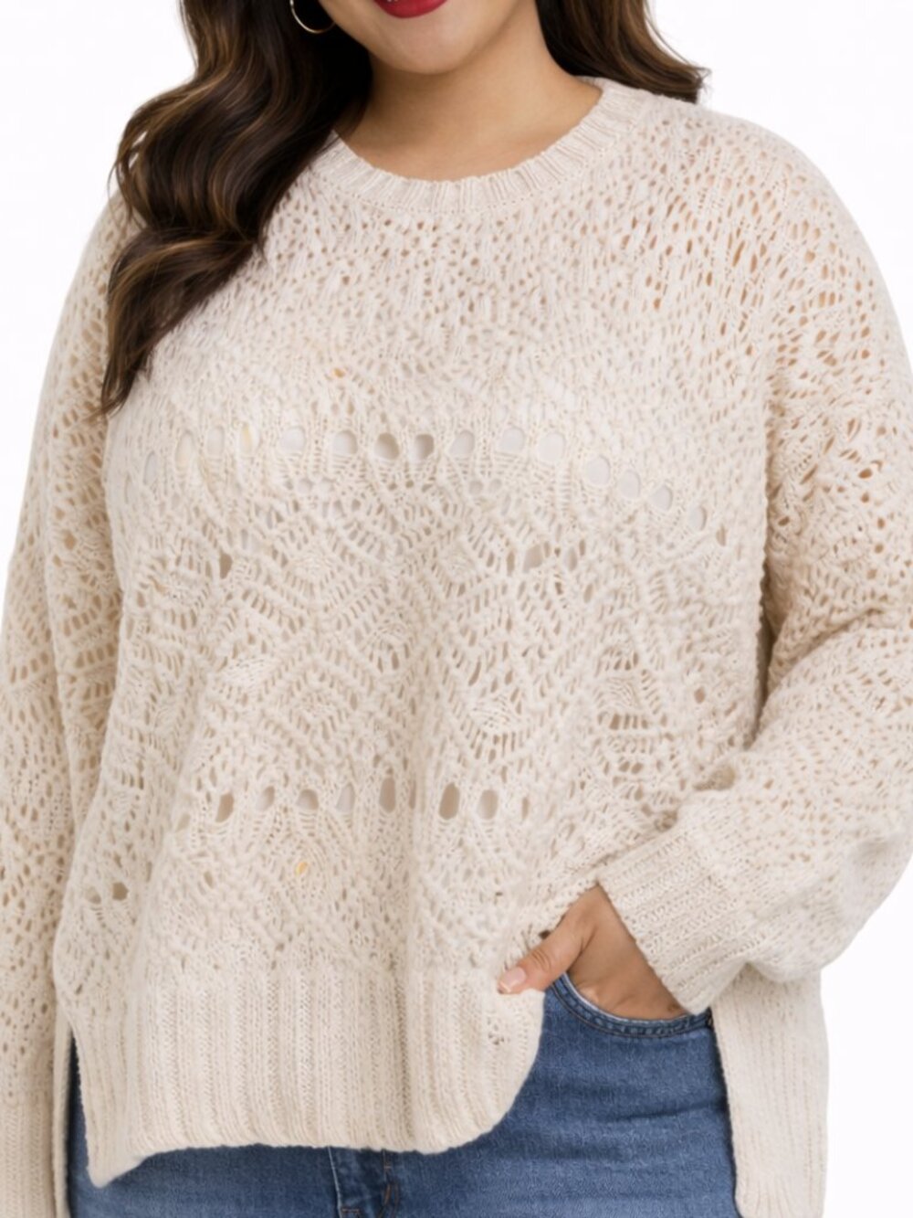 Plus Size 2X sweater gold threading. MONROE & MAIN Chunky Crocheted Cozy Boho